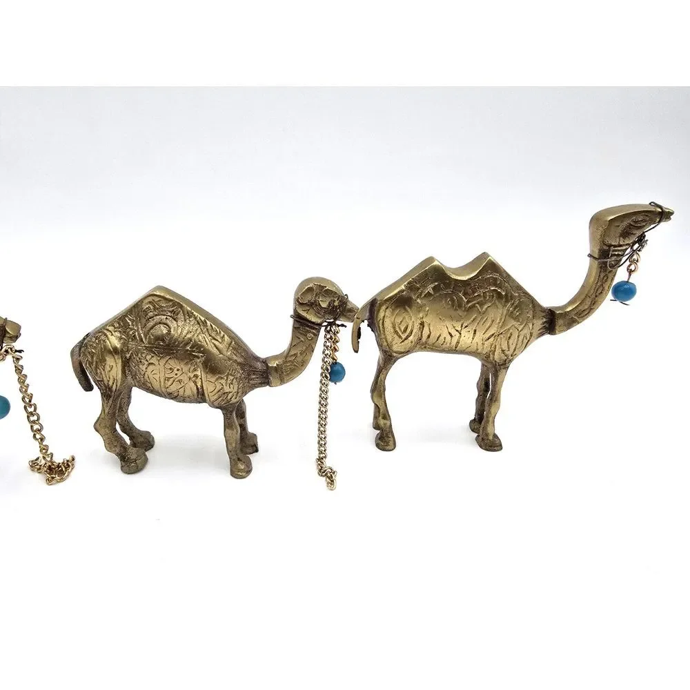 3 Camel, donkey caravan, brass bronze mini animal